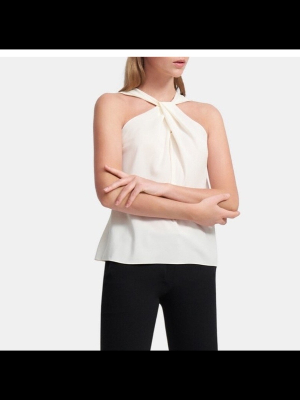 Theory Silk Sleeveless Twist-Neck Halter Top Ivory XS (P)